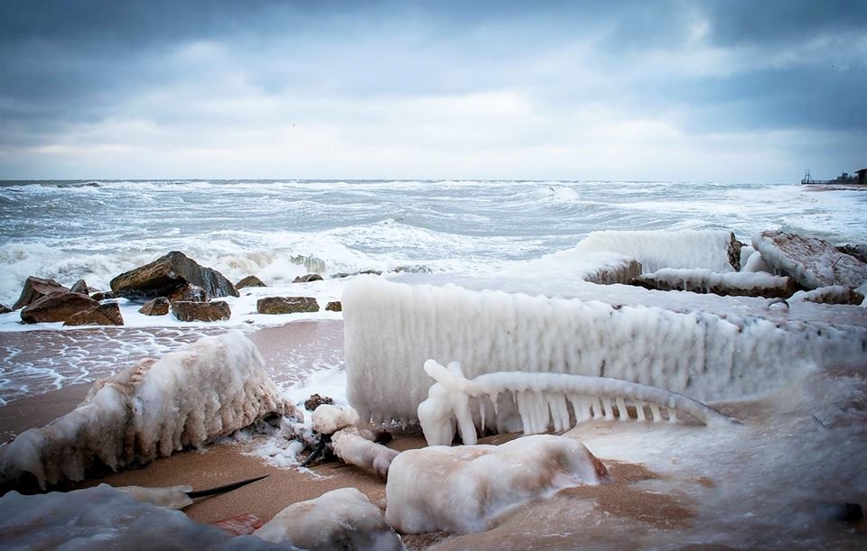 Берега Азовского моря сковало льдом